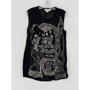 Diane von Furstenberg Womens Black Silk Asian Print Sleeveless Top Sz S